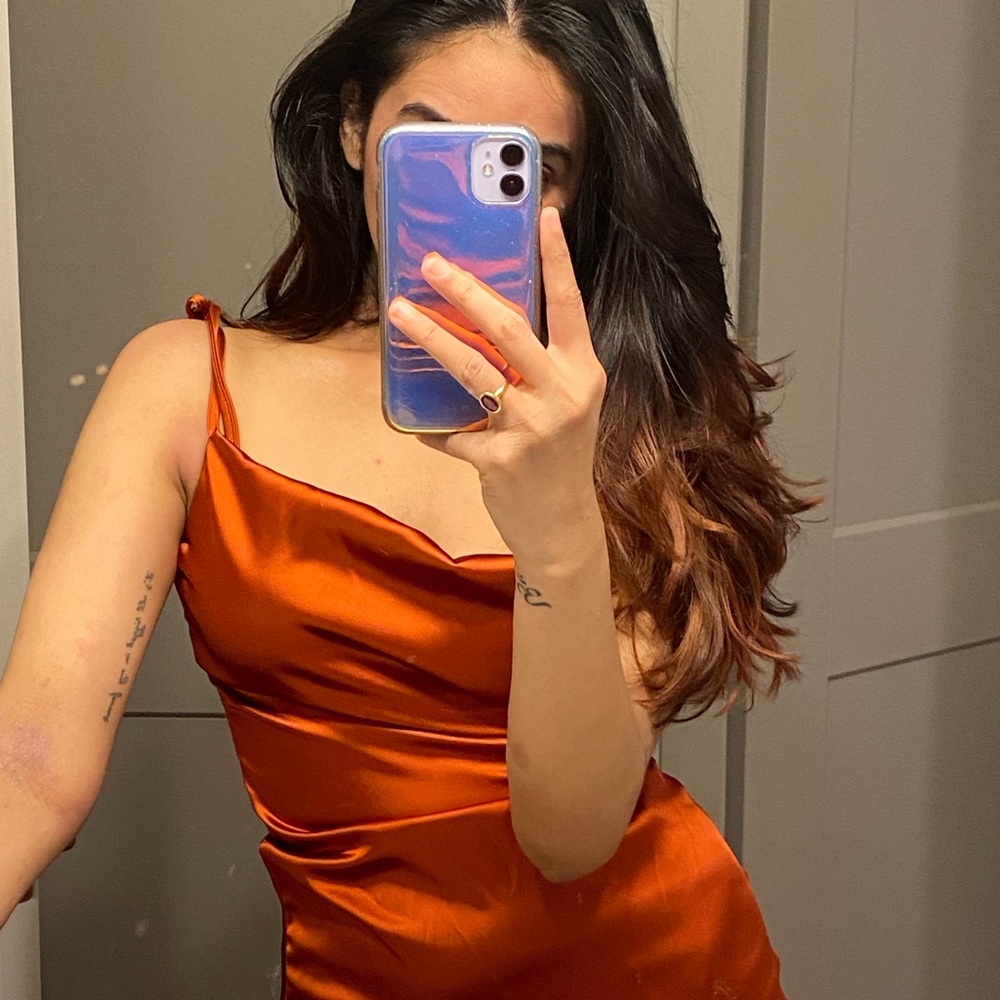 Satin burnt orange dress NEW
